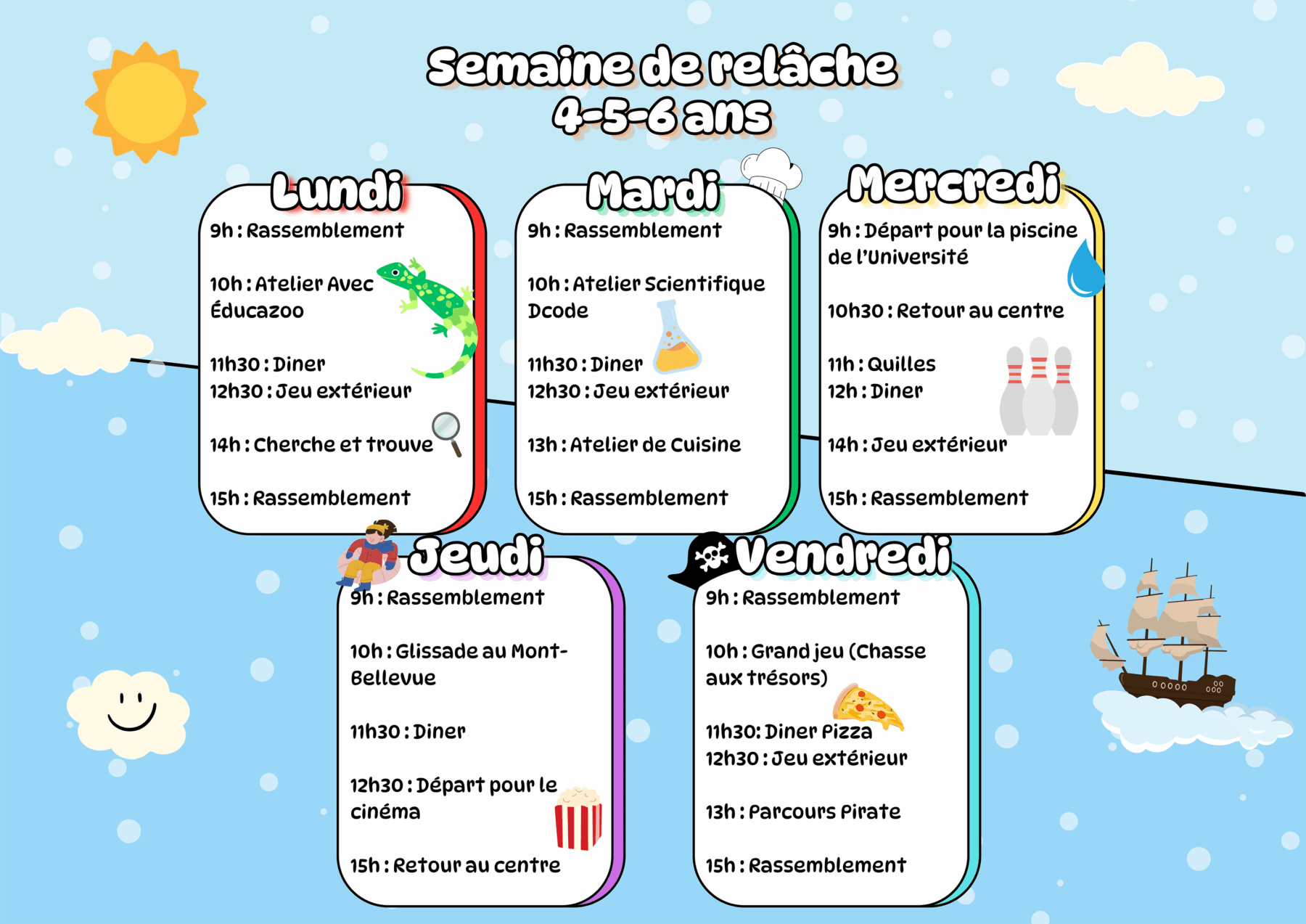 Calendrier relâche 2025 - Groupe 4-5-6 ans - Centre Multi Loisirs Sherbrooke