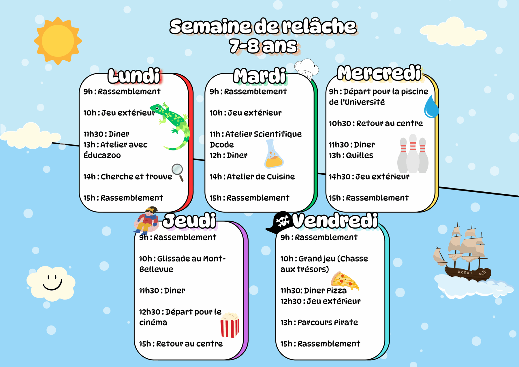 Calendrier relâche 2025 - Groupe 7-8 ans - Centre Multi Loisirs Sherbrooke