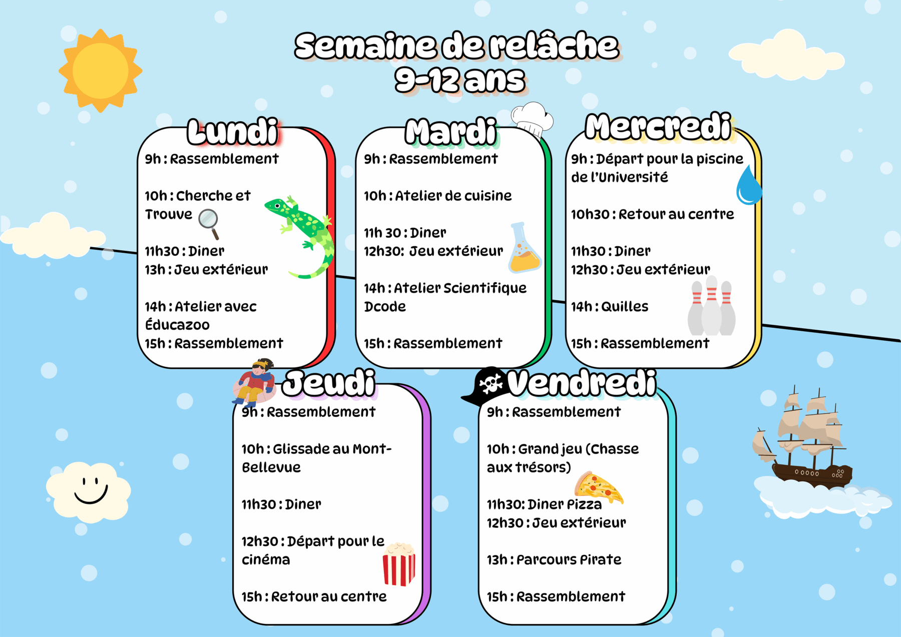 Calendrier relâche 2025 - Groupe 9-12 ans - Centre Multi Loisirs Sherbrooke