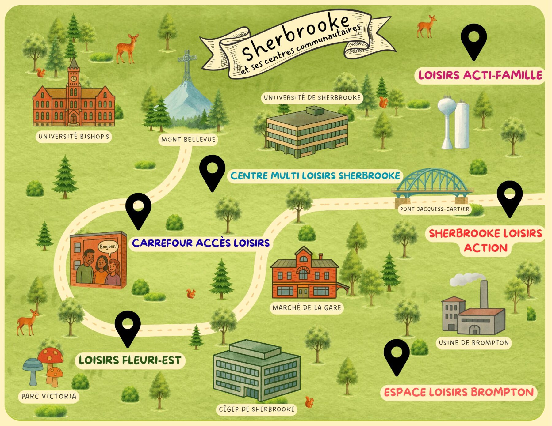 Carte interactive des centres communautaires de loisir à Sherbrooke
