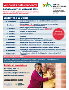 Vendredis café-rencontre - Programmation automne 2025 - Centre Multi Loisirs Sherbrooke