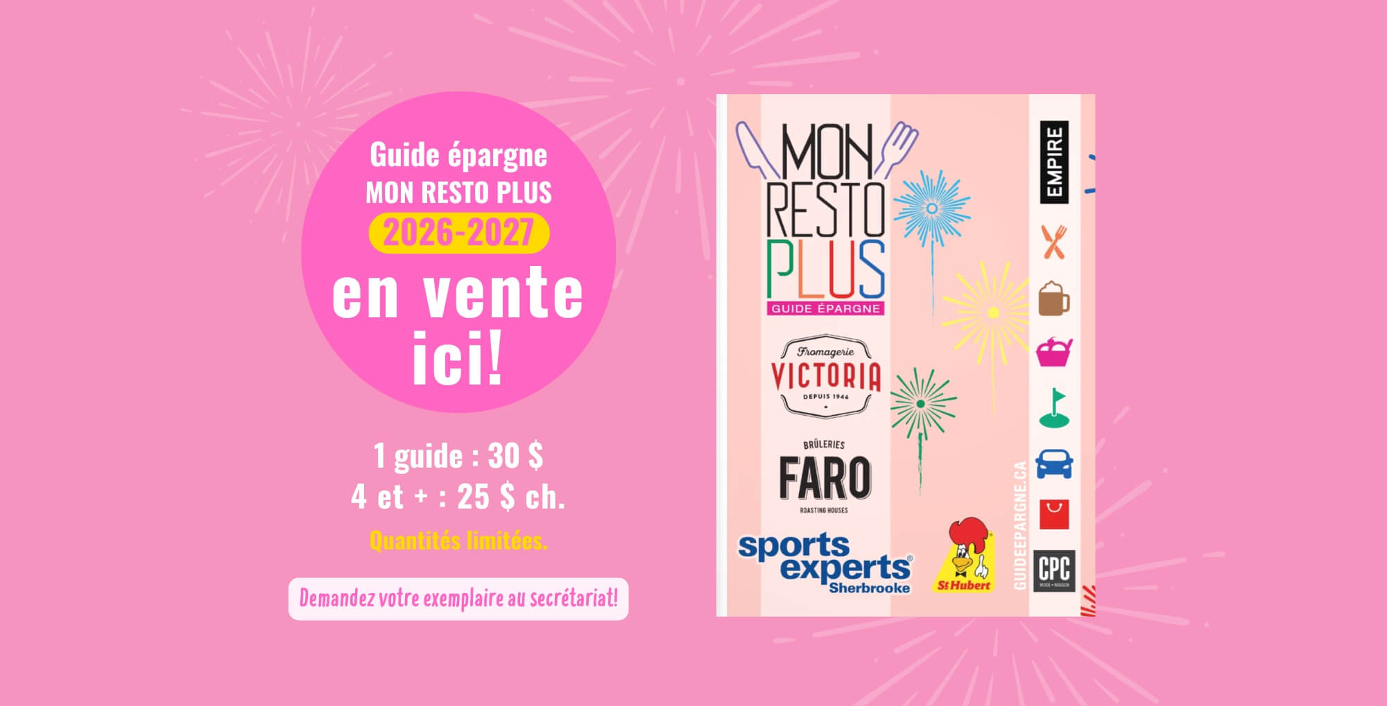Guide épargne MON RESTO PLUS 2026-2027 en vente au Centre Multi Loisirs Sherbrooke