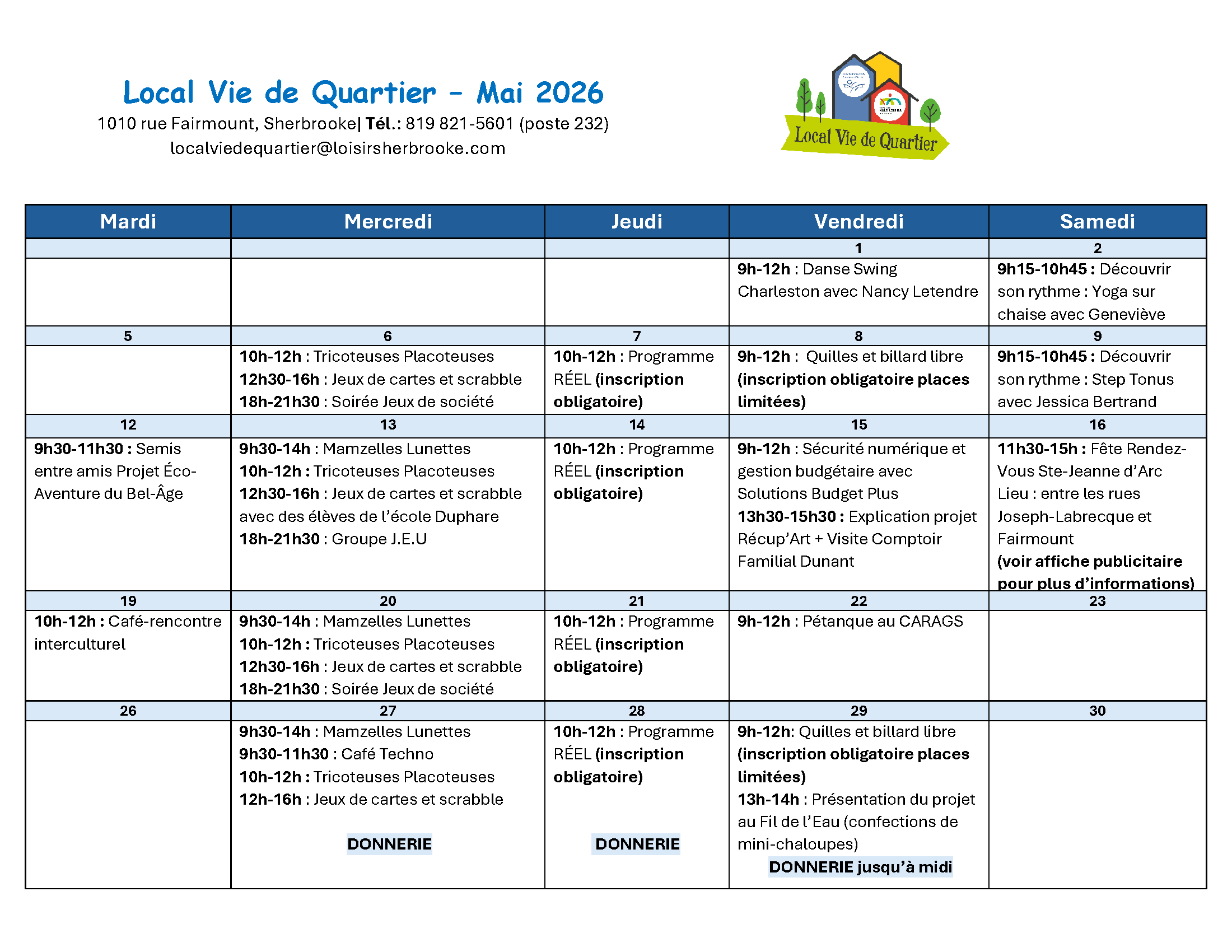 lvdq-mai2026 Local Vie de Quartier - Calendrier des activités mai 2026 - Centre Multi Loisirs Sherbrooke