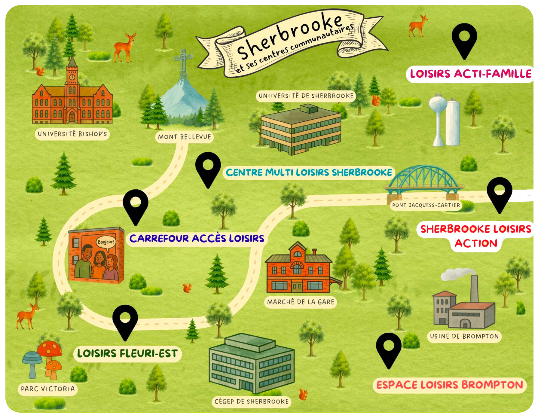 Carte intéractive du réseau de centres communautaires à Sherbrooke
