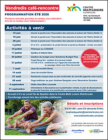Vendredis café-rencontre - Programmation été 2026 - Centre Multi Loisirs Sherbrooke